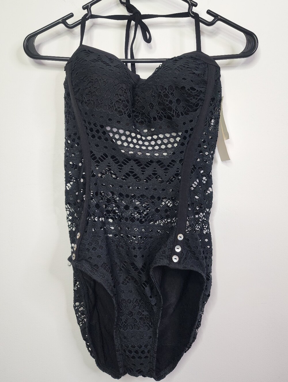 VTG Robin Piccone USA Black Illusion Mesh One Piece Bikini Hipsters Boho
